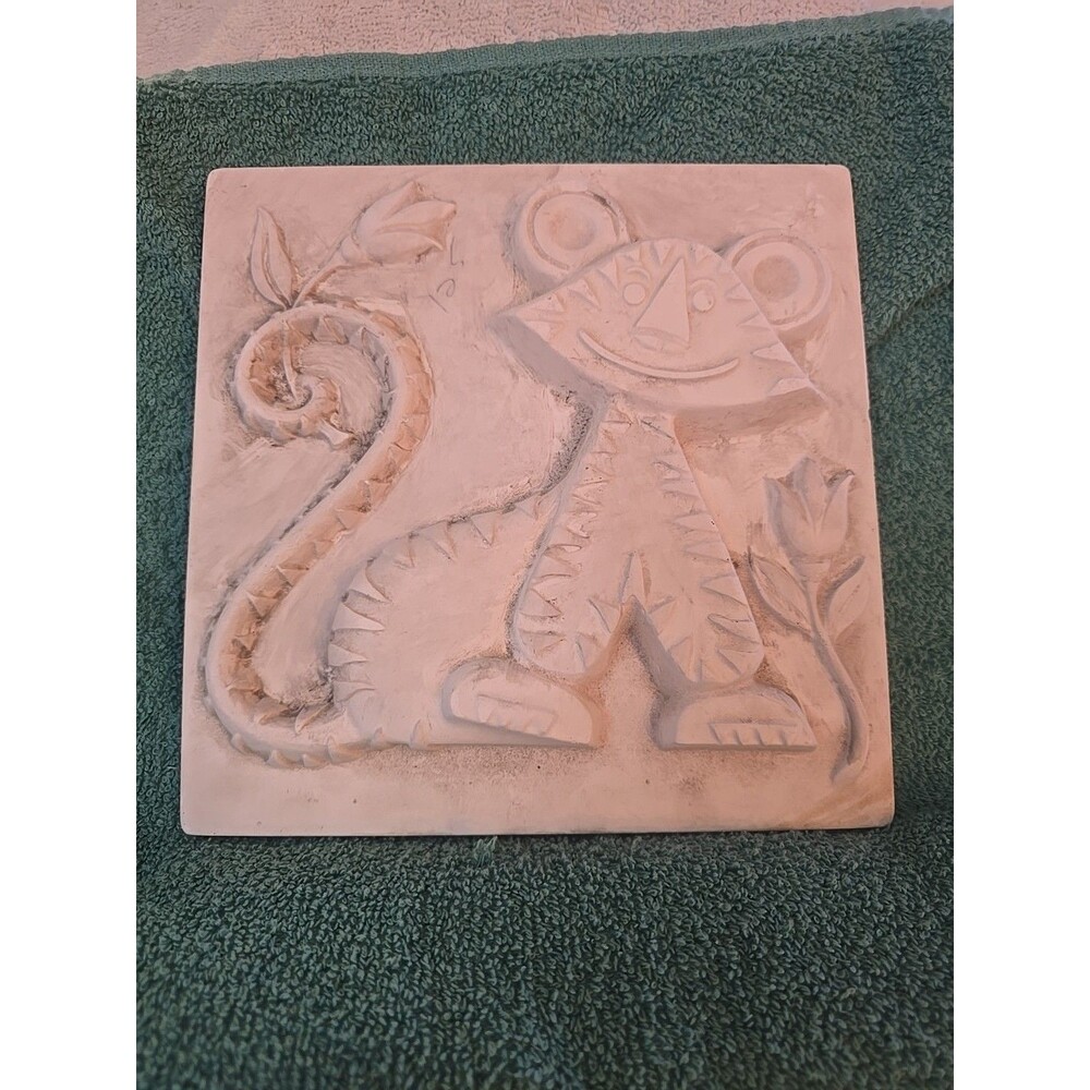 Vtg Chalkware Wall Plaque Tiger Cat 8x8